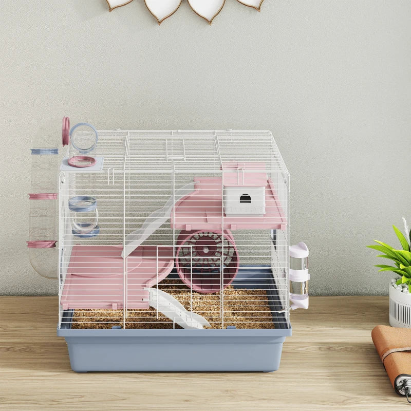 Small Animal Cage with Exercise Wheel Tunnels & Accessories - Blue, 3 Tiers