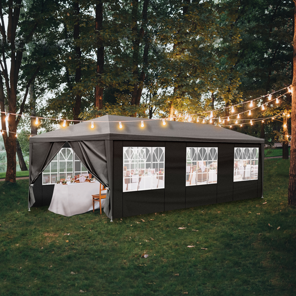 10x30ft Waterproof Outdoor Party Tent with Removable Sidewalls for Events Black