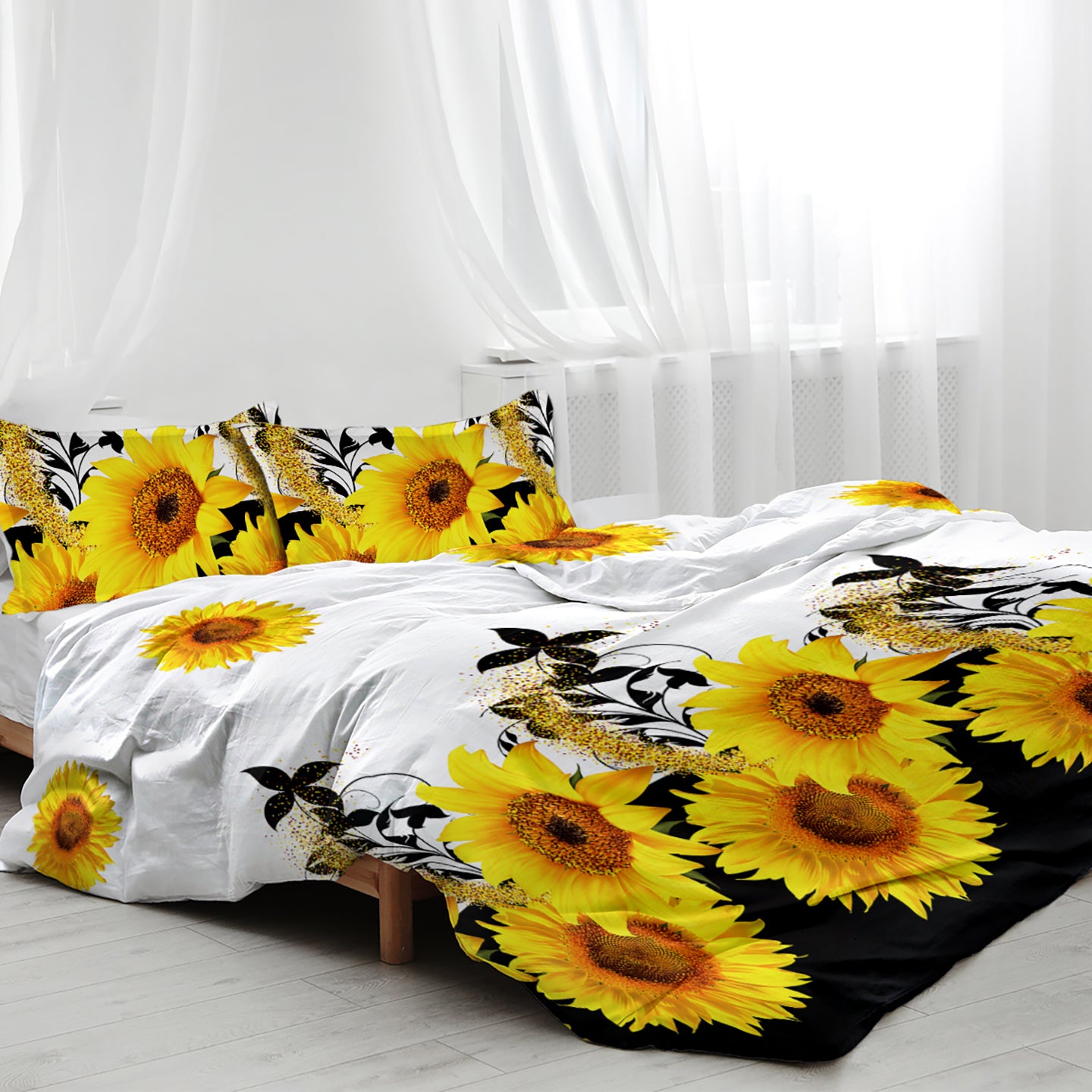 Sunflower Duvet Cover Set - 3 Pieces Black & White Bedding