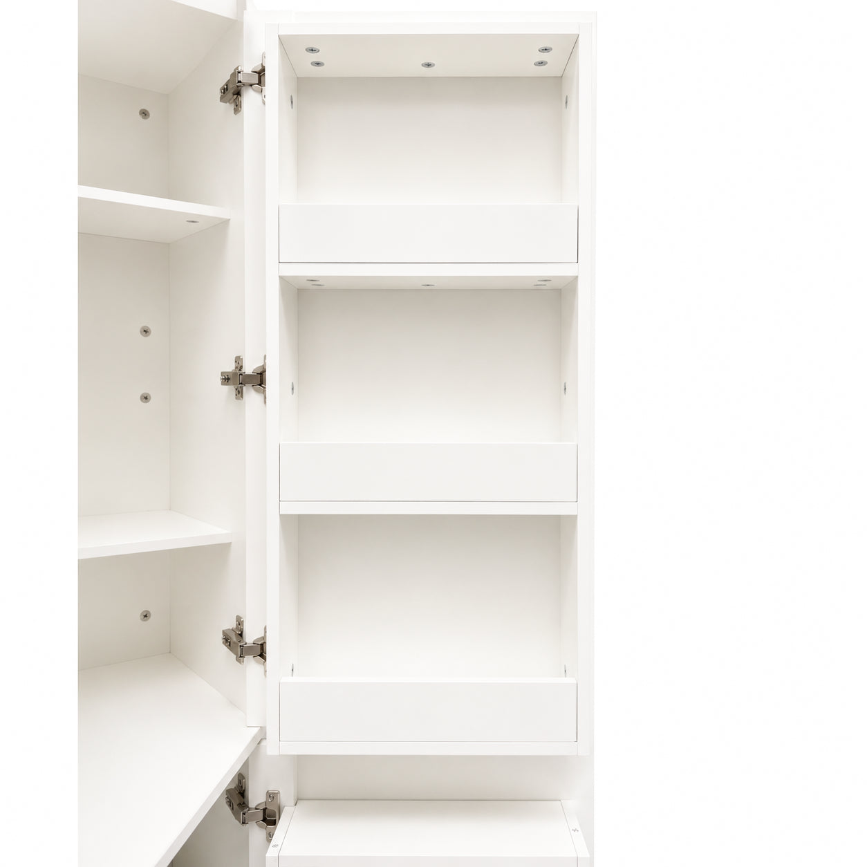 White Corner Kitchen Pantry Cabinet - 70.87" Tall L-Shaped Storage