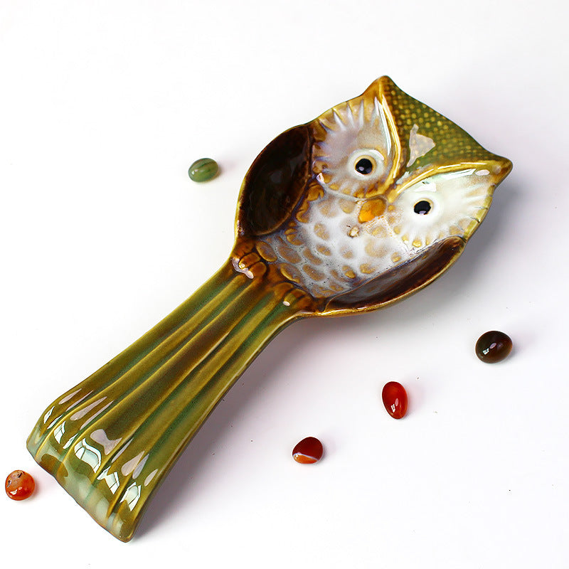 European-Style Animal Owl Ceramic Kiln-Changed Glaze Decorative Vase - Green & Blue