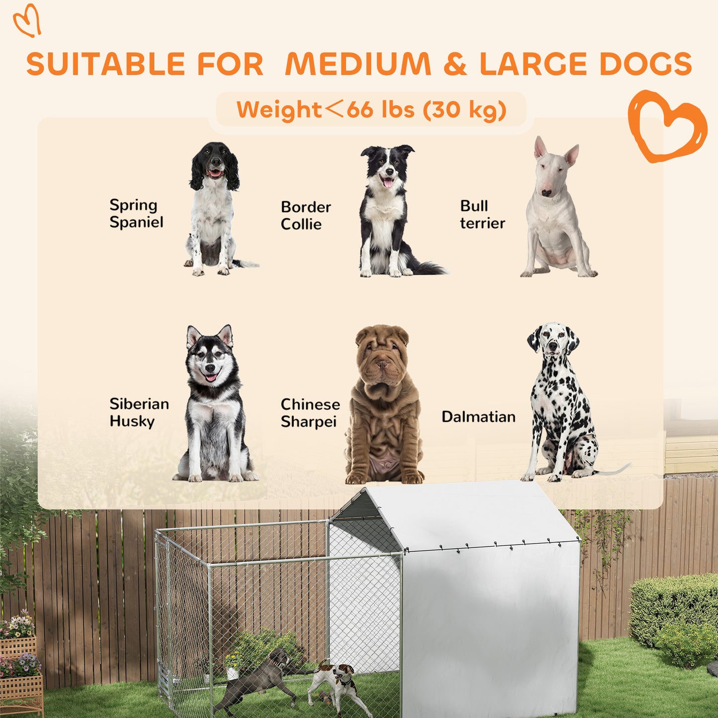 Large Outdoor Dog Kennel with Galvanized Chain Link & Waterproof Cover - Suitable for Medium to Large Dogs