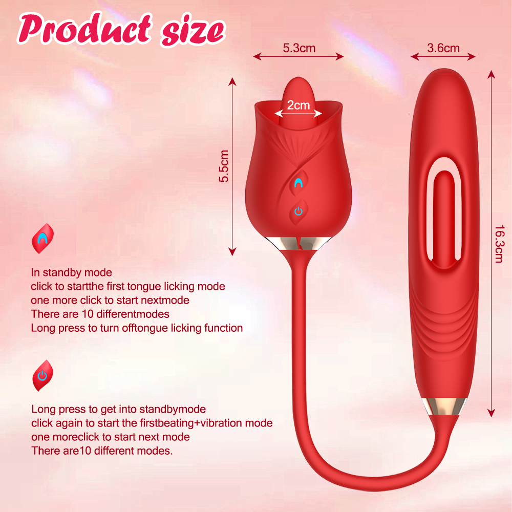 G-Spot Vibrator with Double-Head Tongue Licking Massager - Red