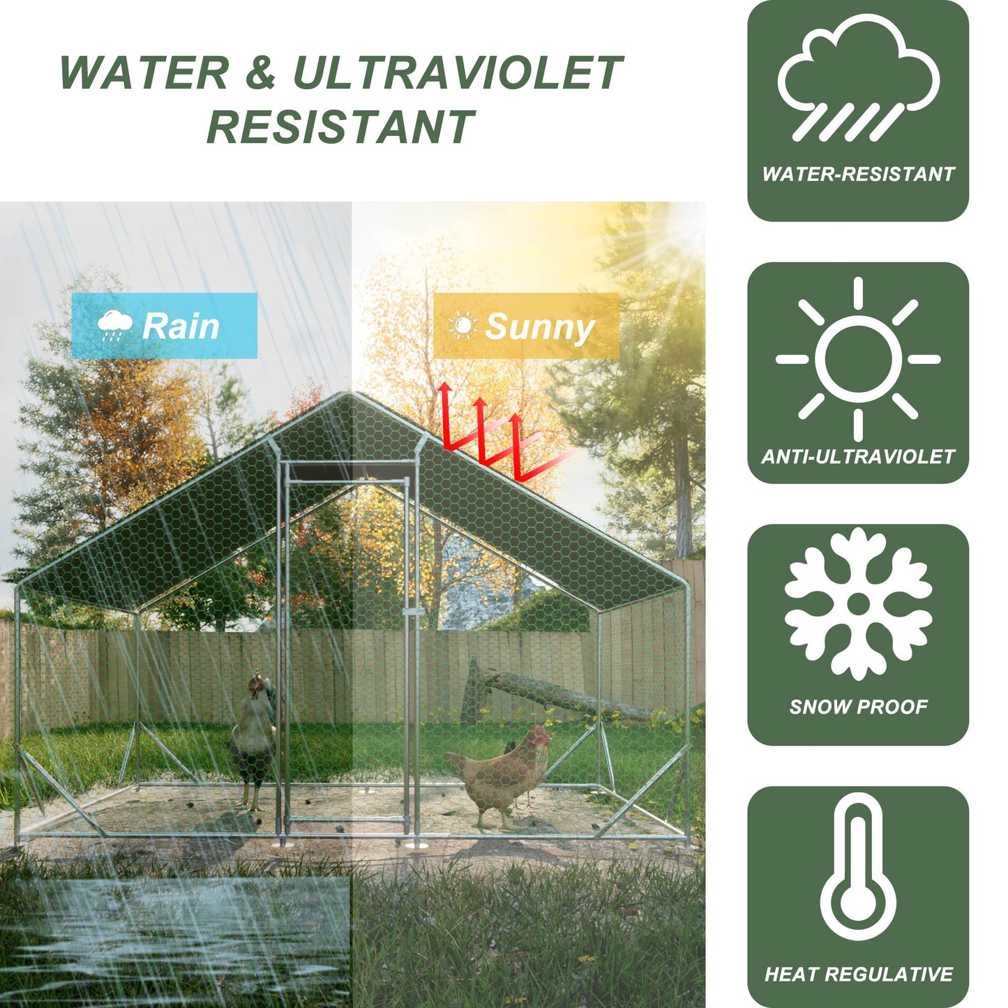 Large Metal Chicken Coop Walk-In Poultry Cage with Waterproof Cover - Multiple Sizes