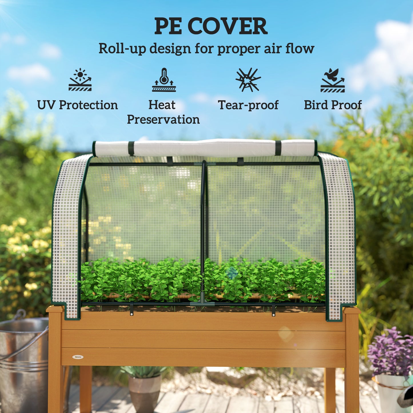 Raised Garden Bed with Greenhouse Cover - Outdoor Planter Box for Herbs and Vegetables, 48 x 22 x 46 inch