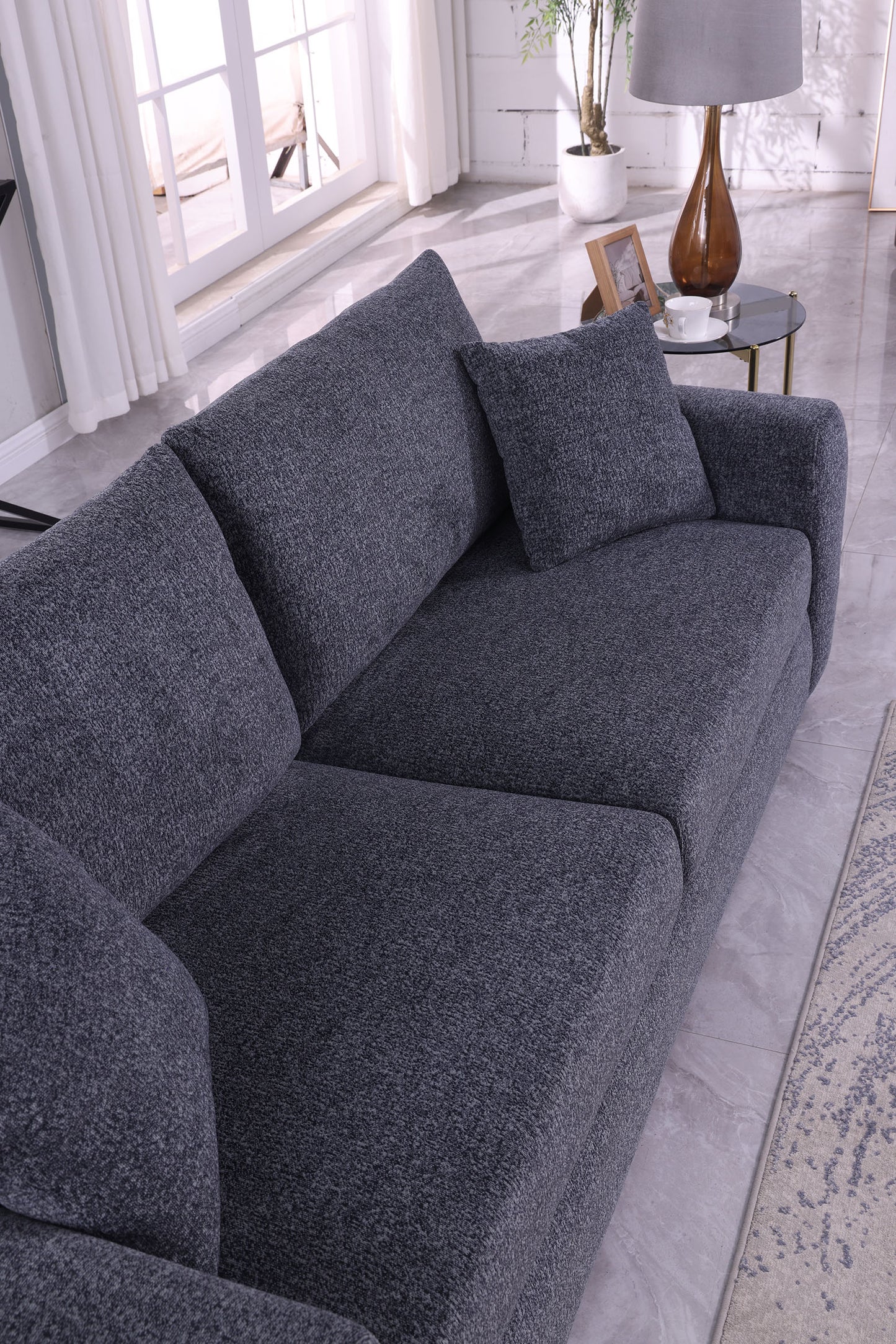 Modern Minimalist 3-Seat Gray Sofa - Comfortable Chenille Design