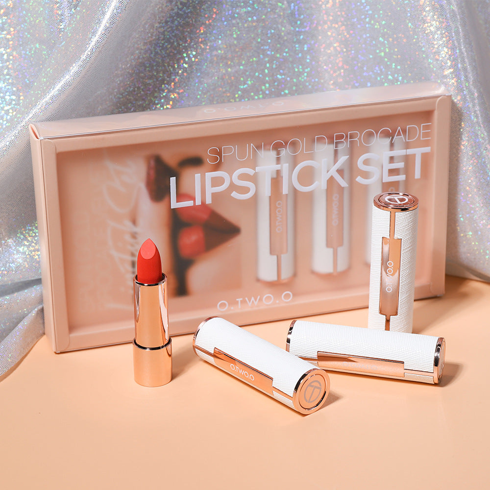 Gold Velvet Lipstick Set with Three Colors - Makeup Collection