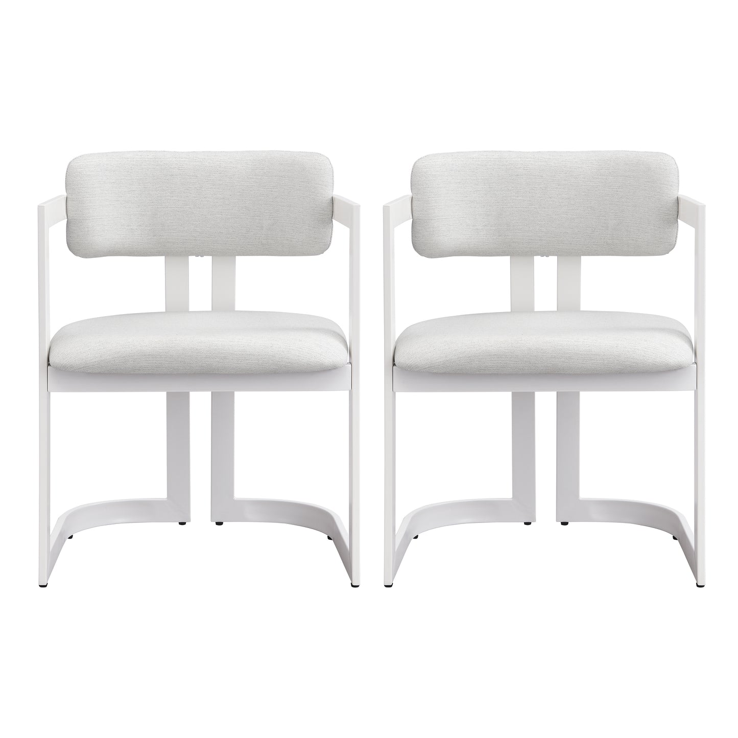 Upholstered Dining Chairs Set of 2 - Beige Fabric & White Metal Frame