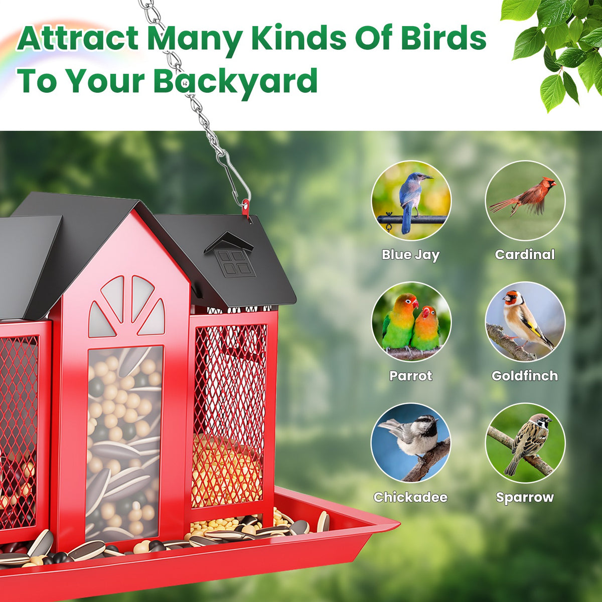 Metal Bird Feeder House with Visible Window & Lift Top - Outdoor Garden Decor