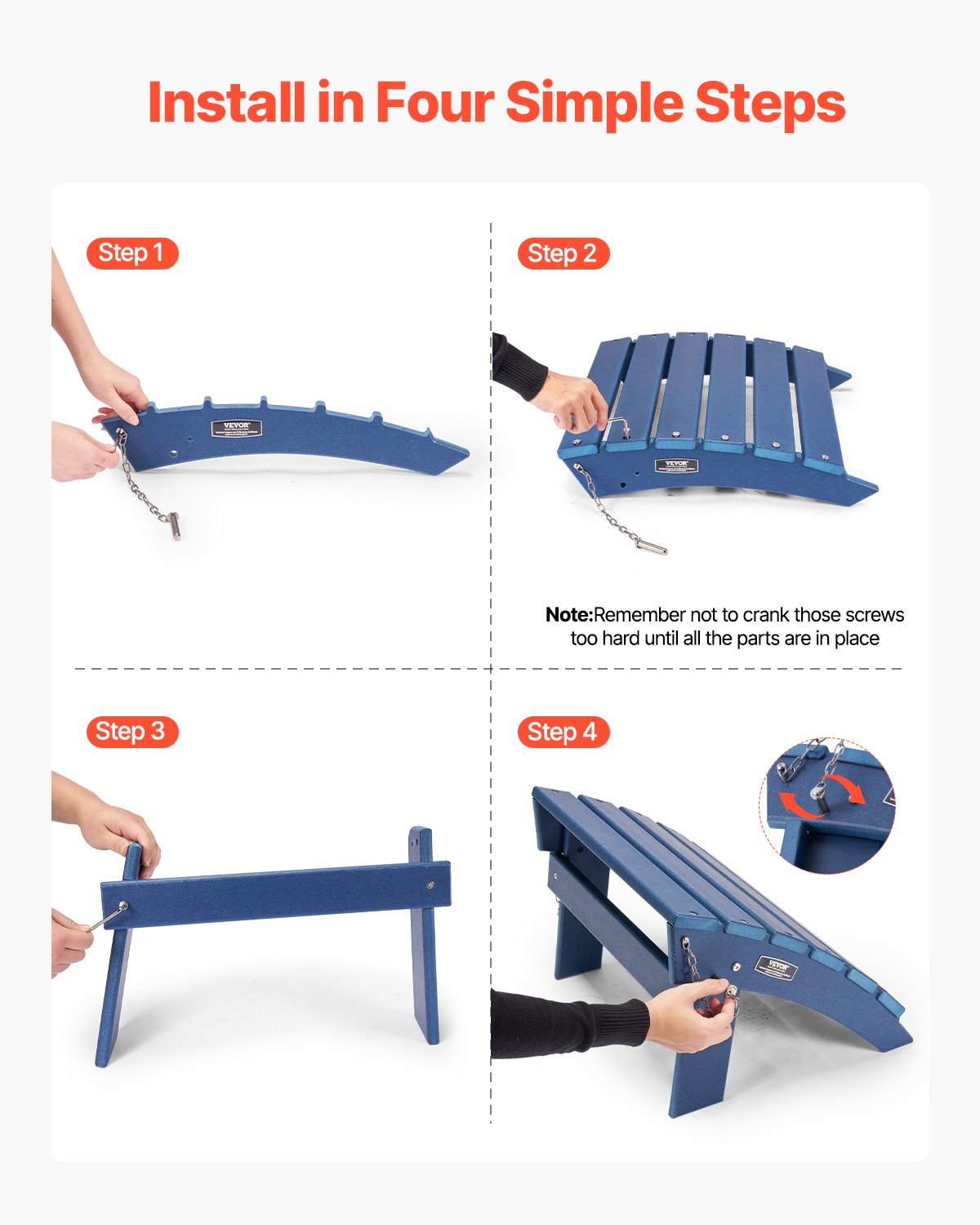 Folding Adirondack Ottoman Footrest for Outdoor Patio Blue - Durable HDPE