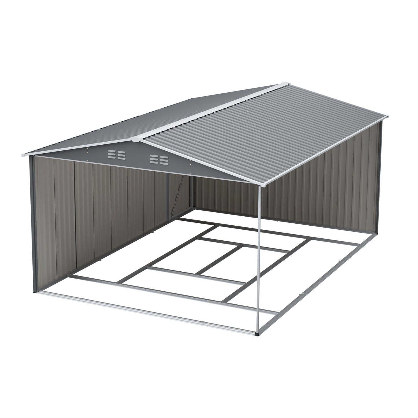 10x14 FT Metal Outdoor Storage Shed with Lockable Doors - Gray