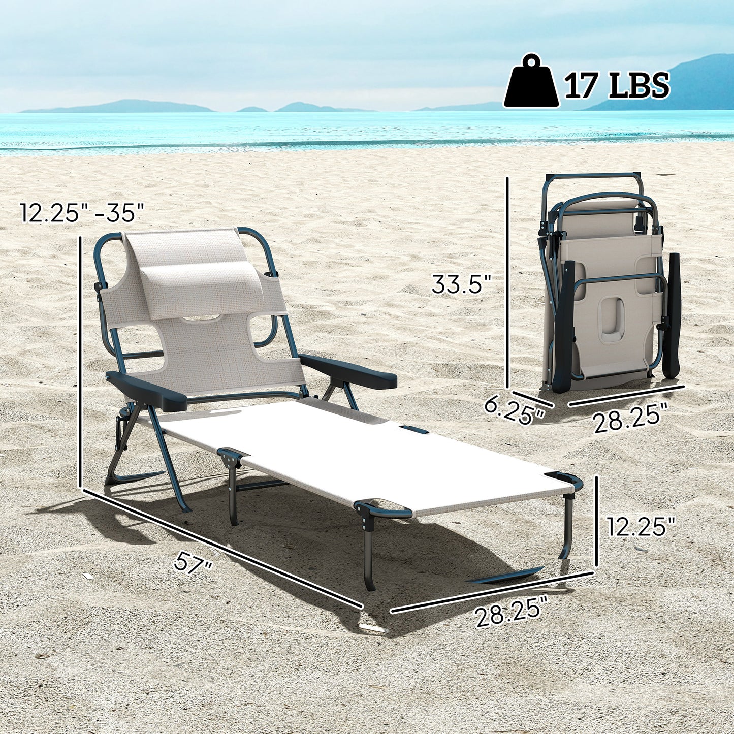 Folding Lounge Chair with Reclining Back - Cream White