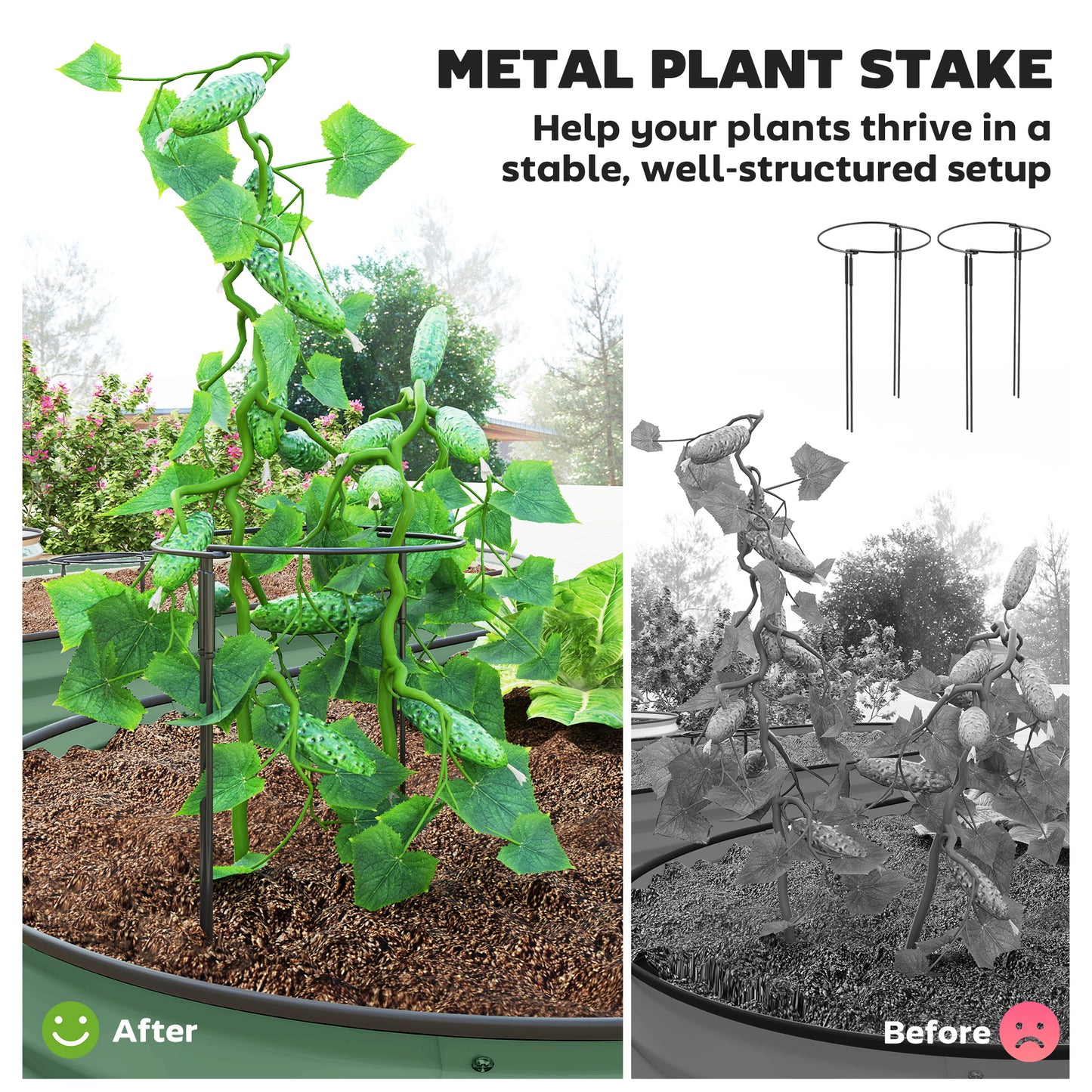 Raised Garden Bed Set with Metal Stakes - Green, 2-Pack, 575x375x140mm