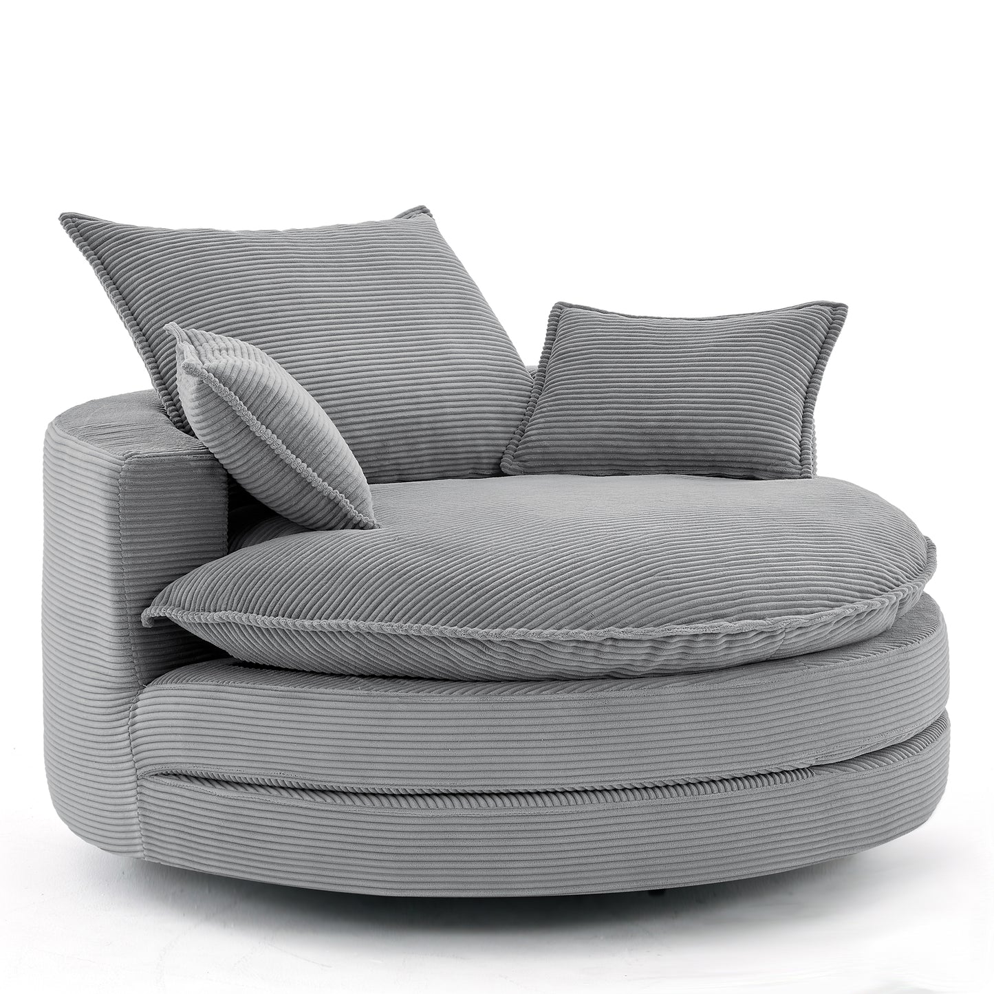 360° Swivel Barrel Chair with Dual-Layer Cushion - Grey