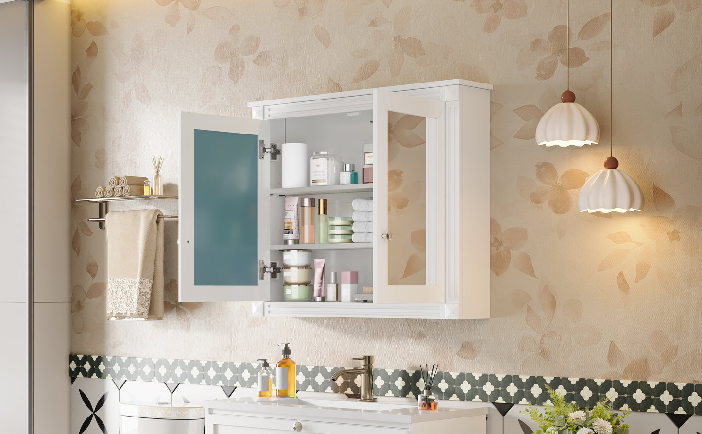 36'' x 28'' Wall Mounted Medicine Cabinet with Mirrors - White
