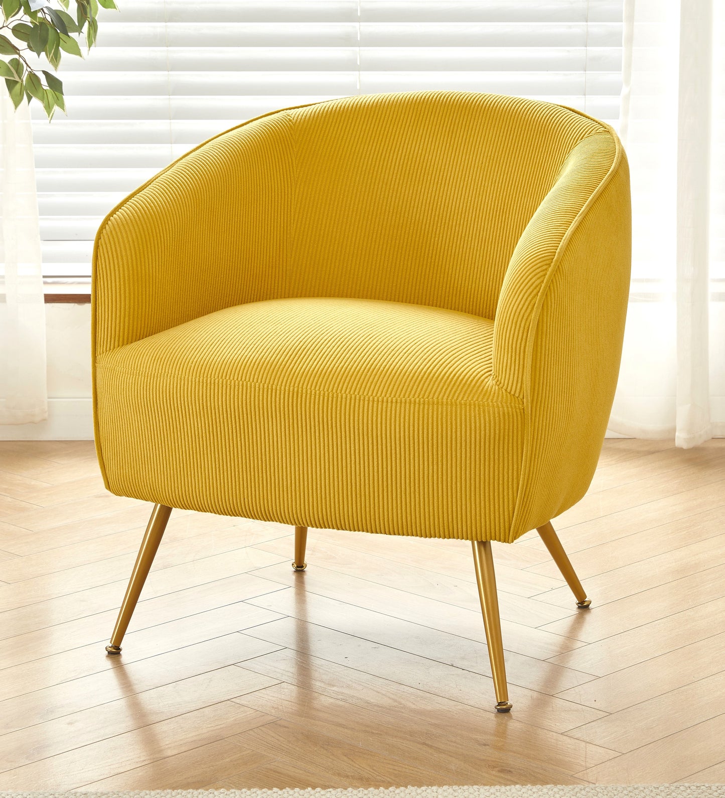 Corduroy Accent Chair With Gold Metal Legs, Modern Upholstered