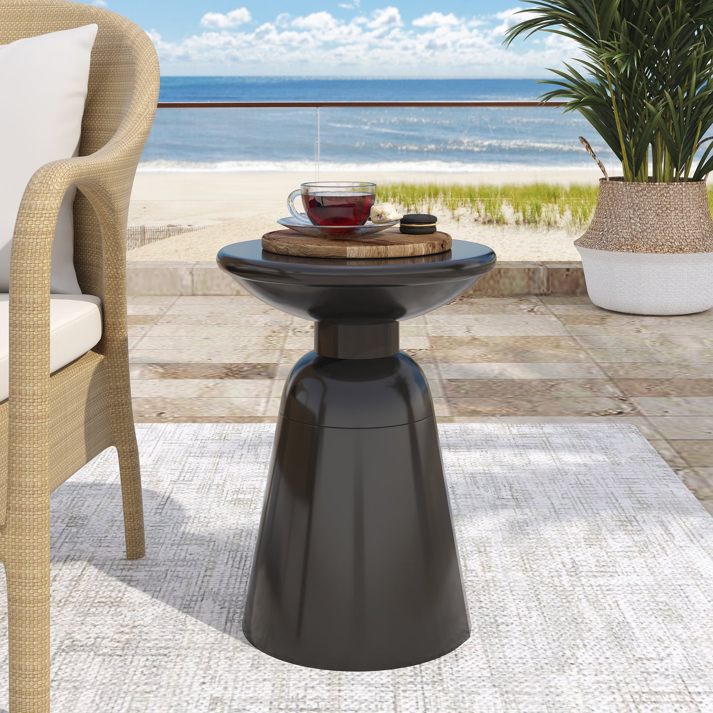 Outdoor Metal End Table - Large Black Iron Design