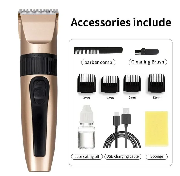 Professional Cordless Hair Clipper Kit - Waterproof Ceramic - Gold