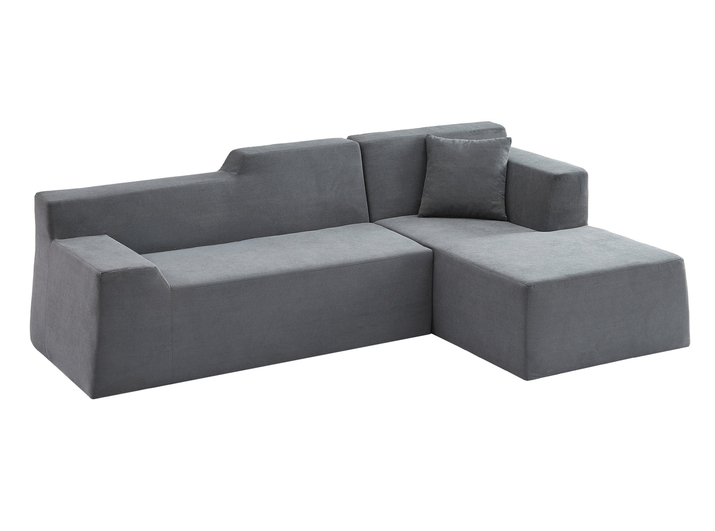 Modern L-Shaped Corduroy High Back Sofa - Dark Gray