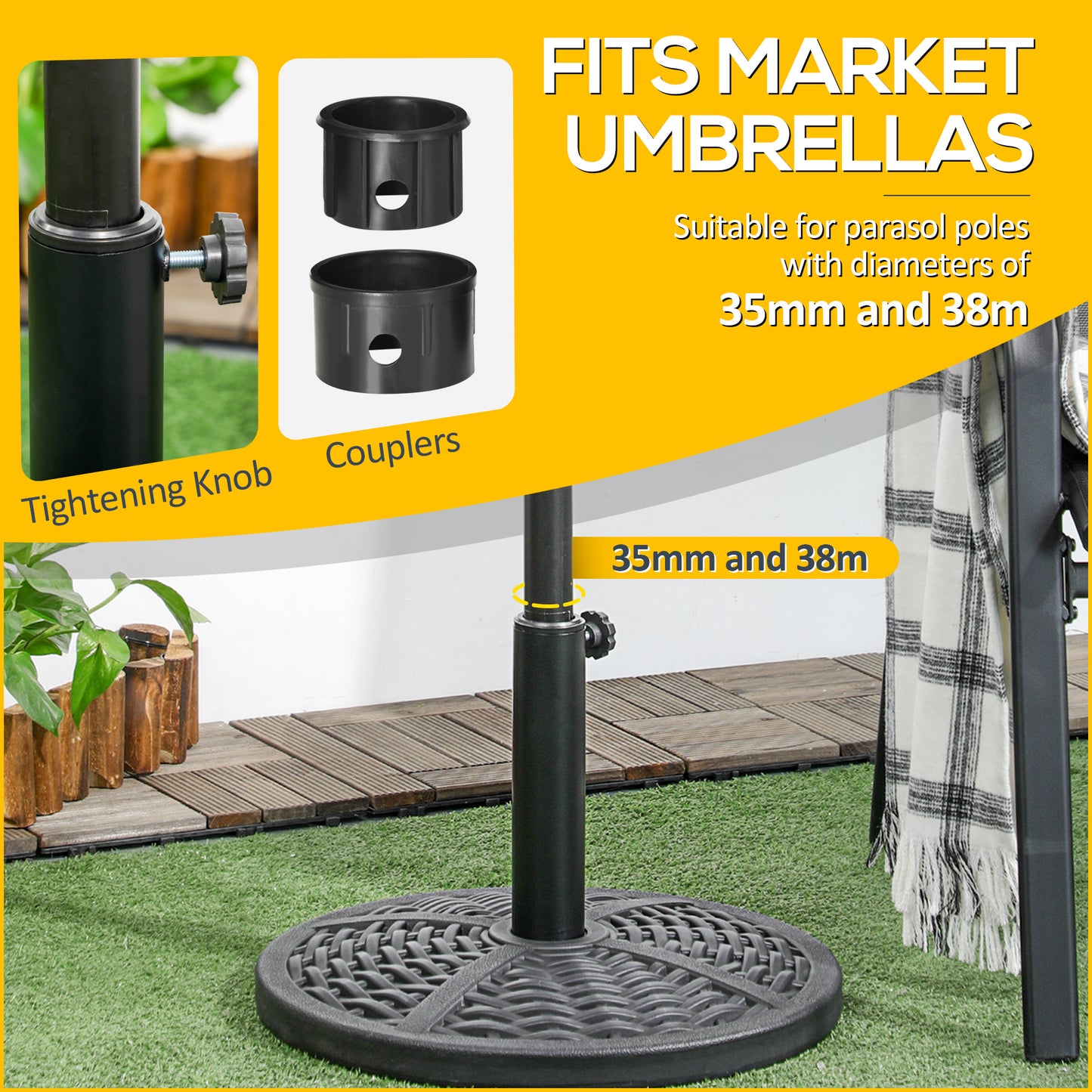 Heavy Duty 30 lbs Umbrella Base Stand - Rattan Design, Black