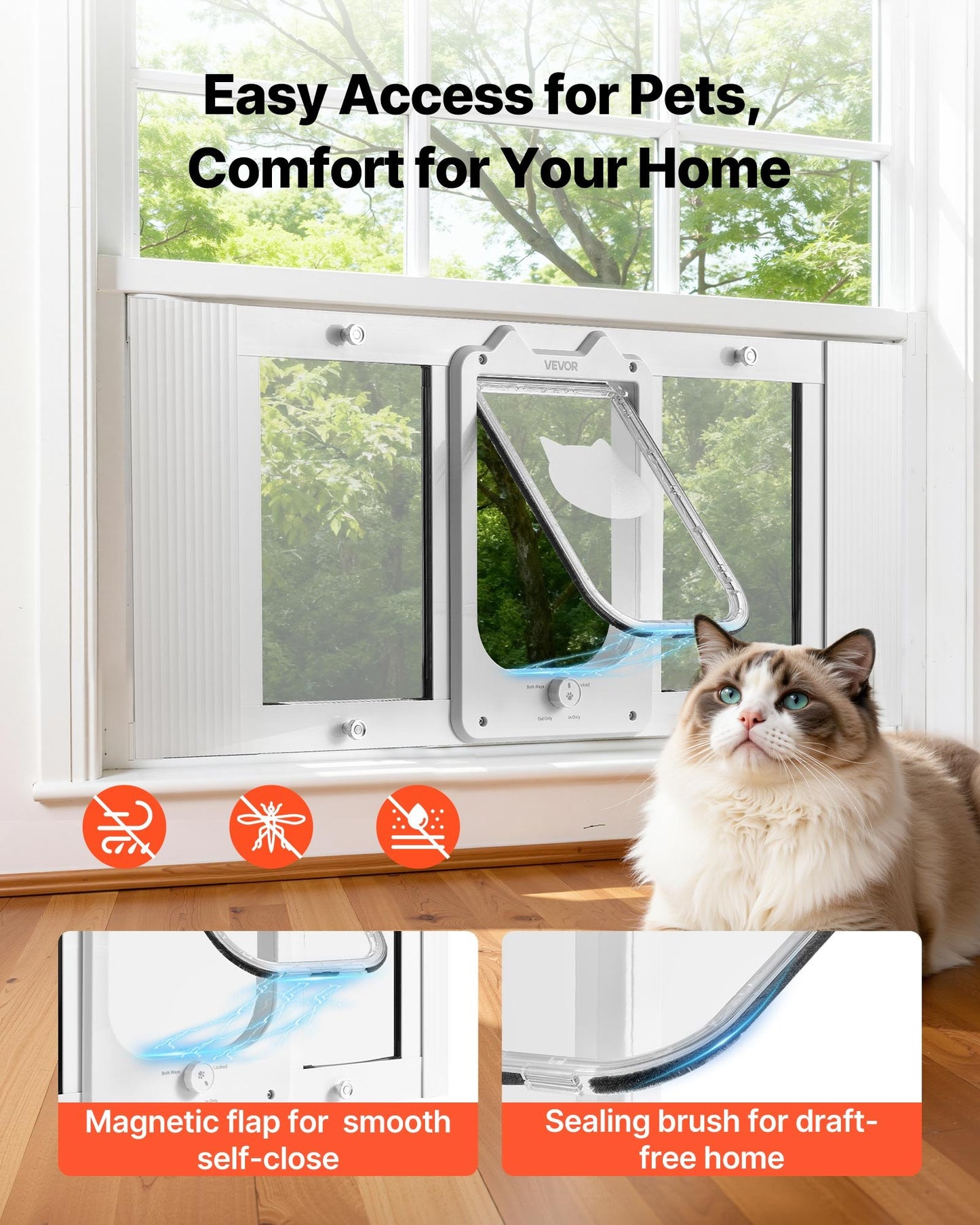 Adjustable Cat Window Door with Lock & Magnetic Closure - Weatherproof Aluminum Frame