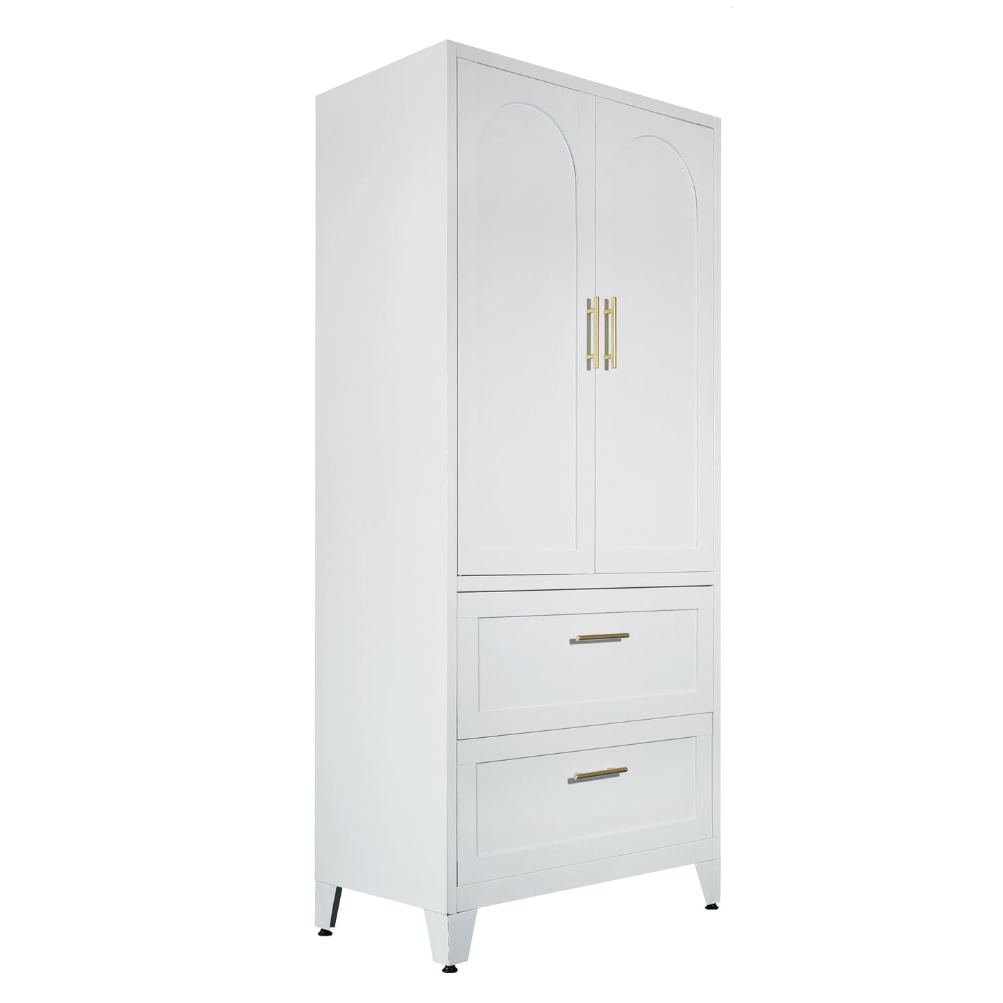 71-Inch Tall Metal Wardrobe Cabinet with 2 Drawers & Hanging Rod - White