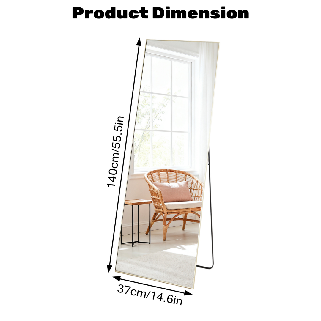 Full Length Standing Mirror - Gold Rectangle, 56x15 Inches