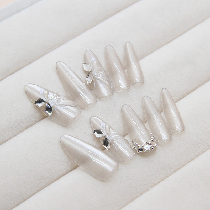Butterfly Cat's Eye Nail Tips with Glue for Elegant Manicure - 24 Pieces