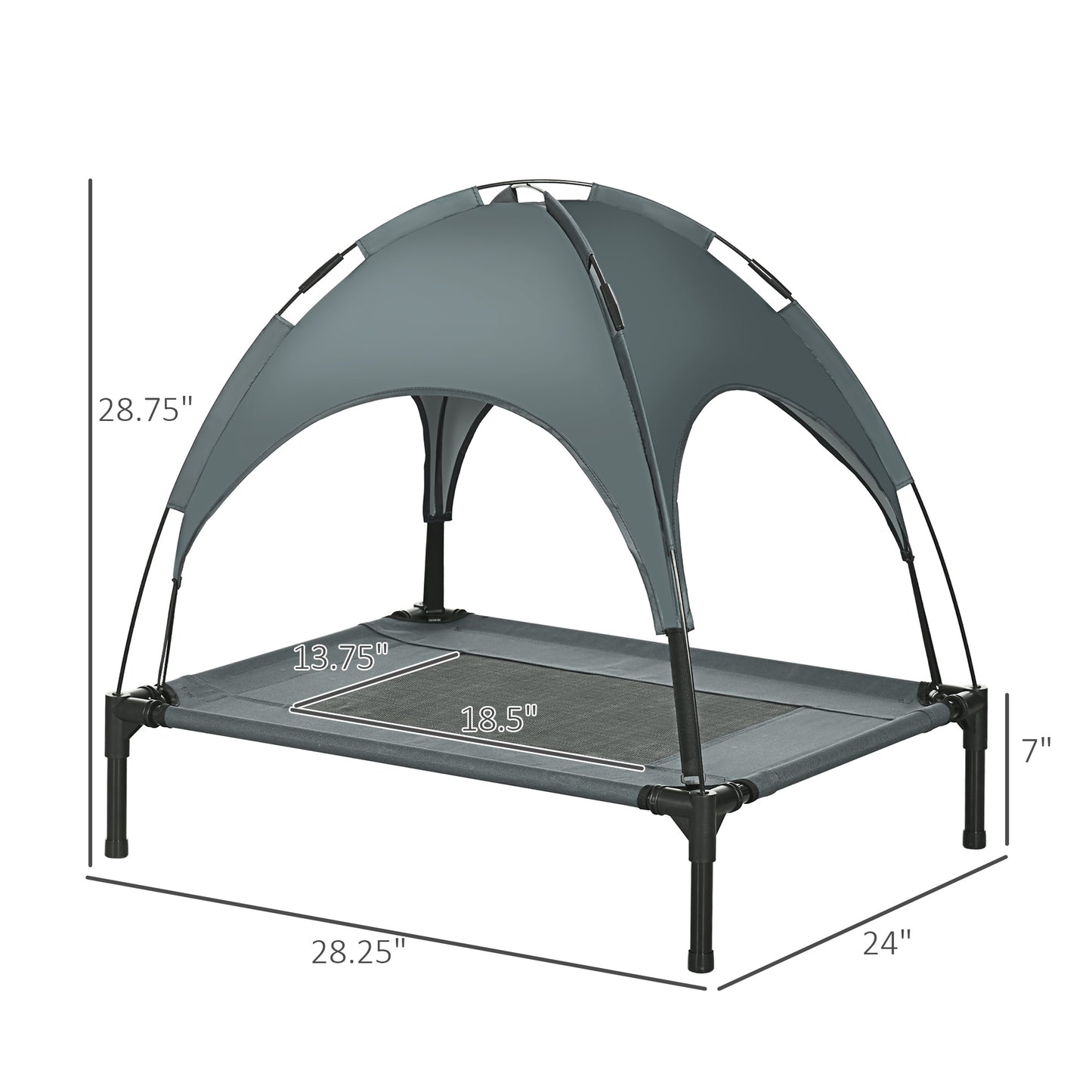 Outdoor Elevated Dog Bed with Removable Canopy - Gray, 30 Inch Pet Cot for Camping