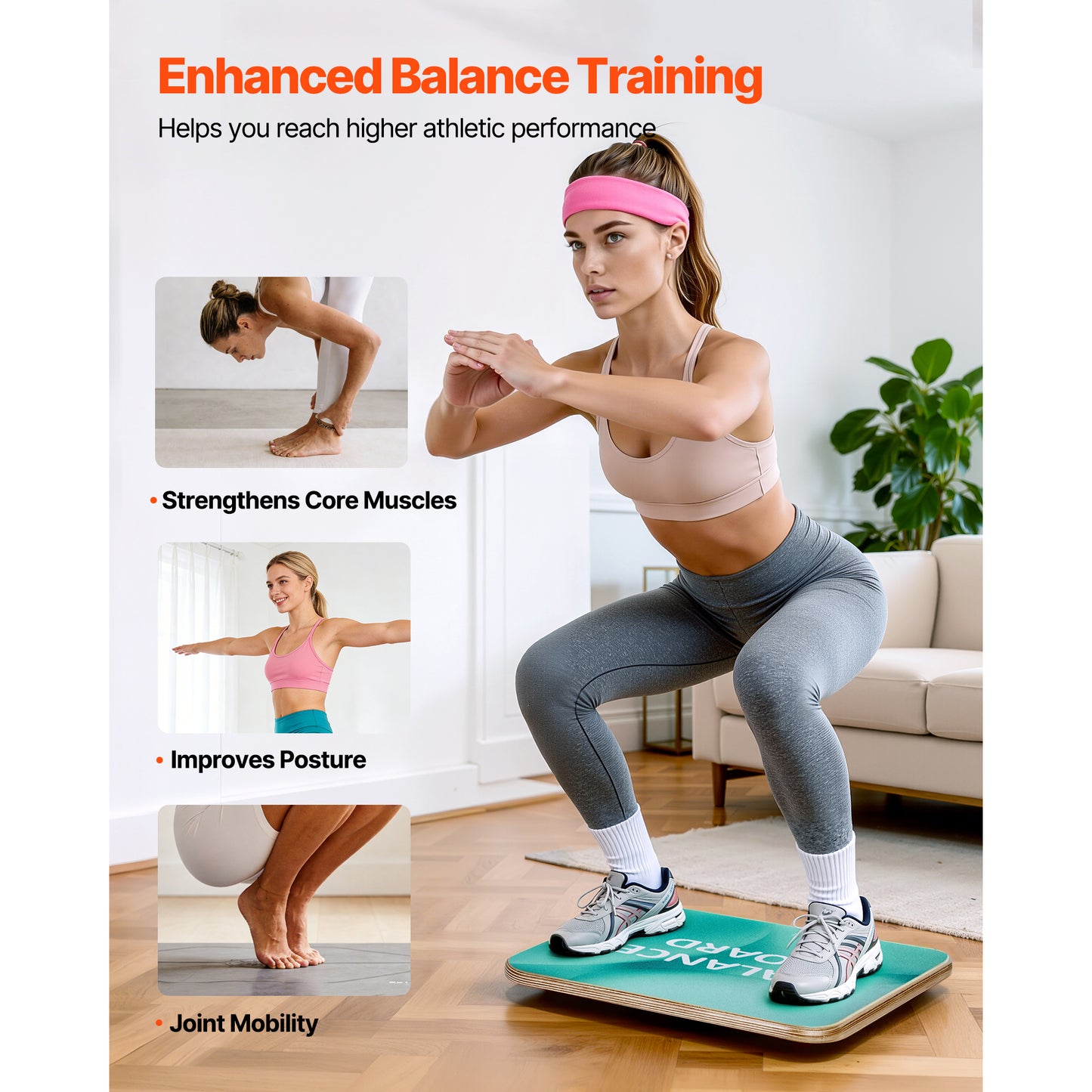 Wooden Balance Board for Core Workout and Standing Desk Exercise - Adjustable 3-Level Wobble Trainer