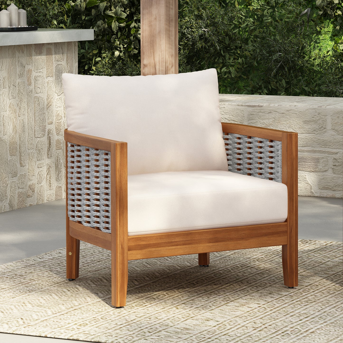 Outdoor Unique Tub Design Armchair With Woven Rope, Patio Furniture