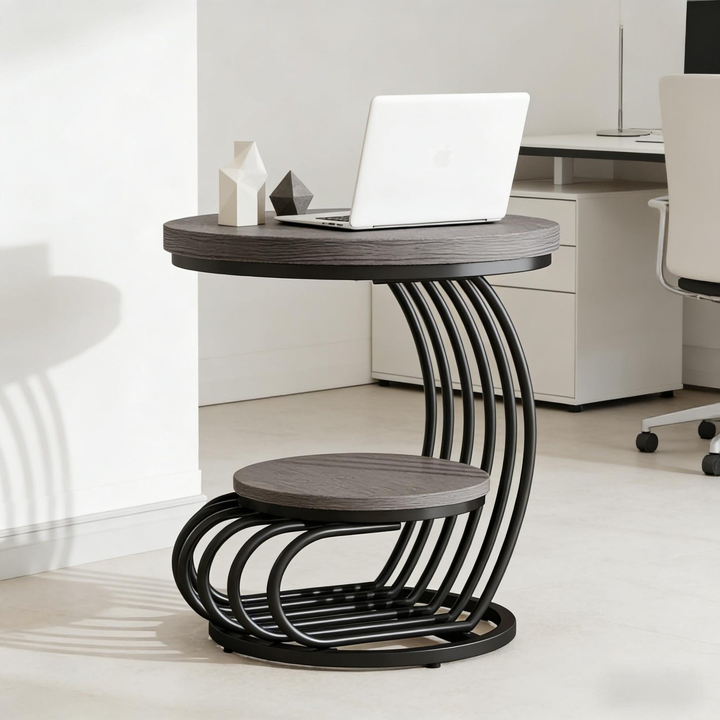 2-Tier Round Side Table - Elegant End Table with Storage