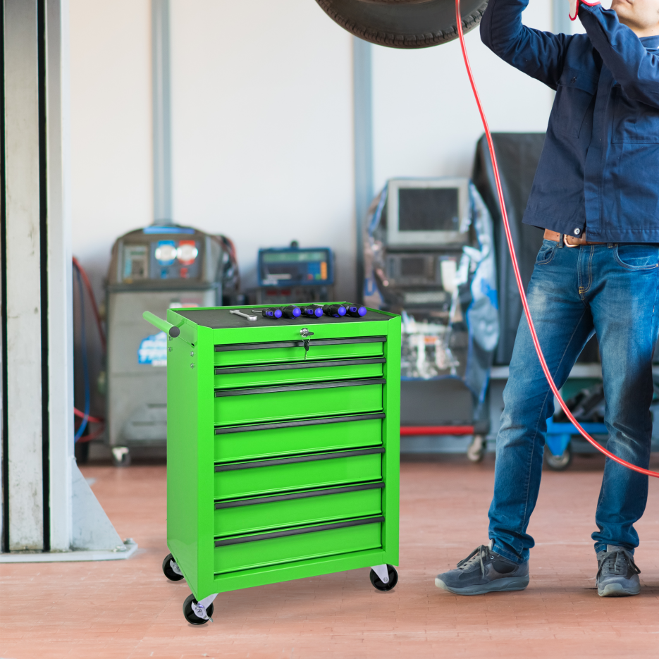 20-Inch Rolling Metal Tool Chest with 6 Drawers - Green