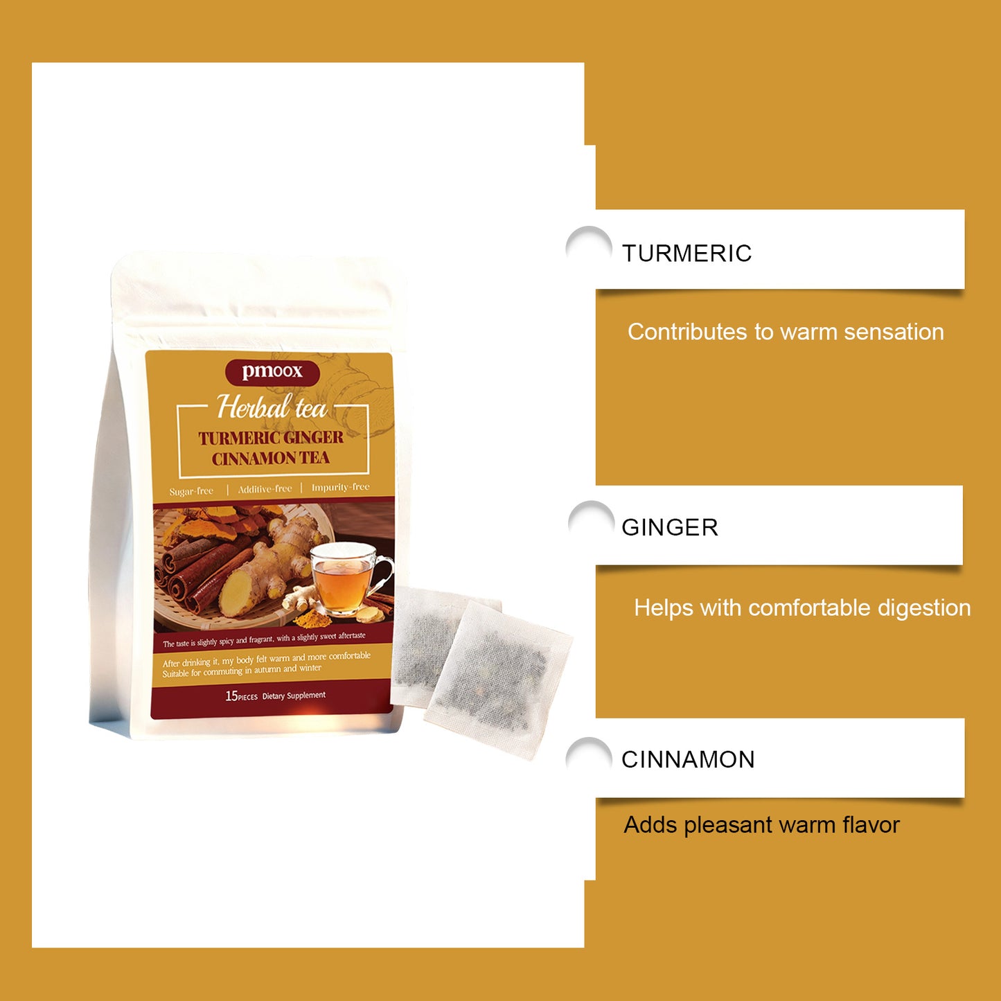 Turmeric Cinnamon Herbal Tea - 15 Tea Bags for Wellness