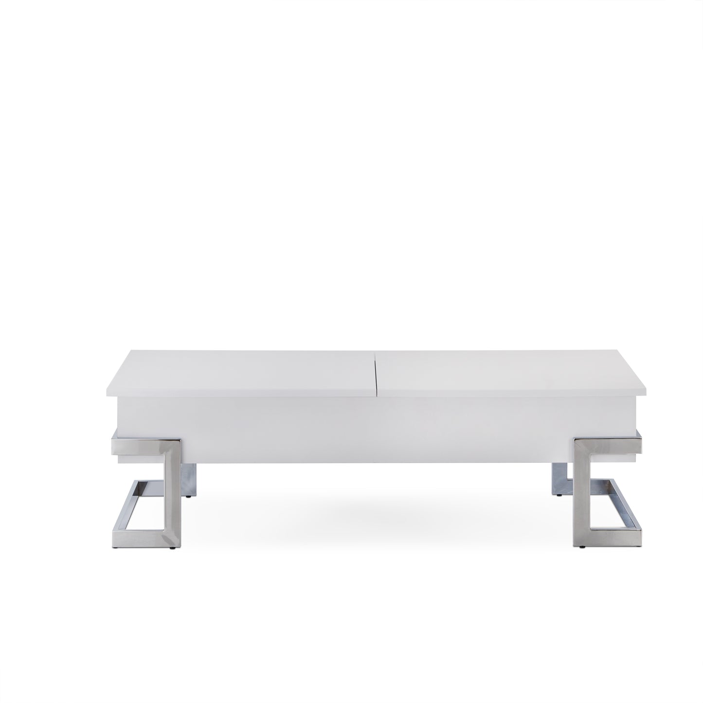 White High Gloss Coffee Table with Lift Top and Chrome Legs