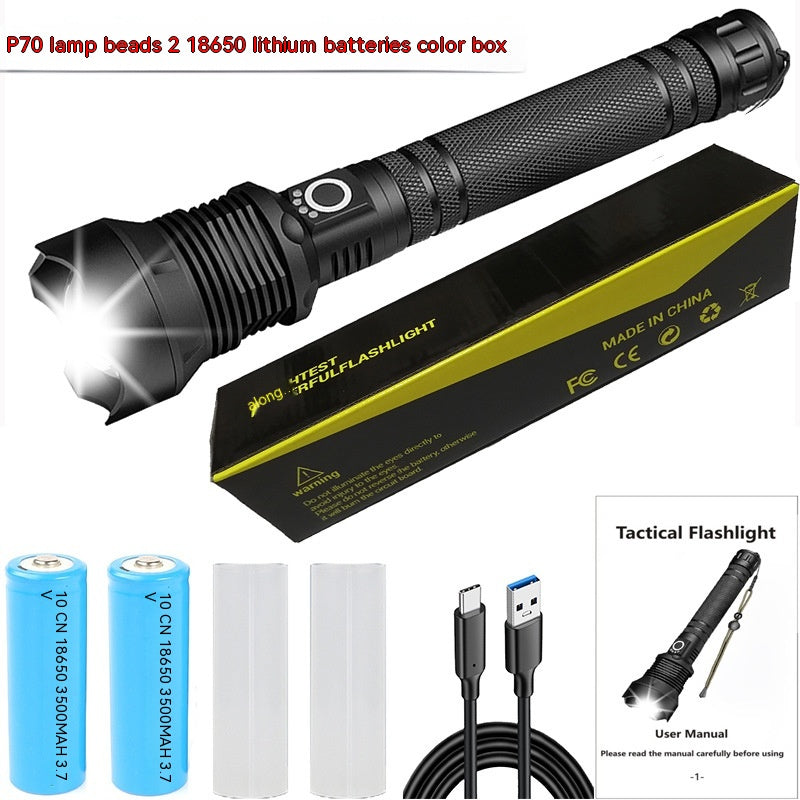 Aluminum Alloy Telescopic Zoom Flashlight with USB Charging - High-Intensity XHP70
