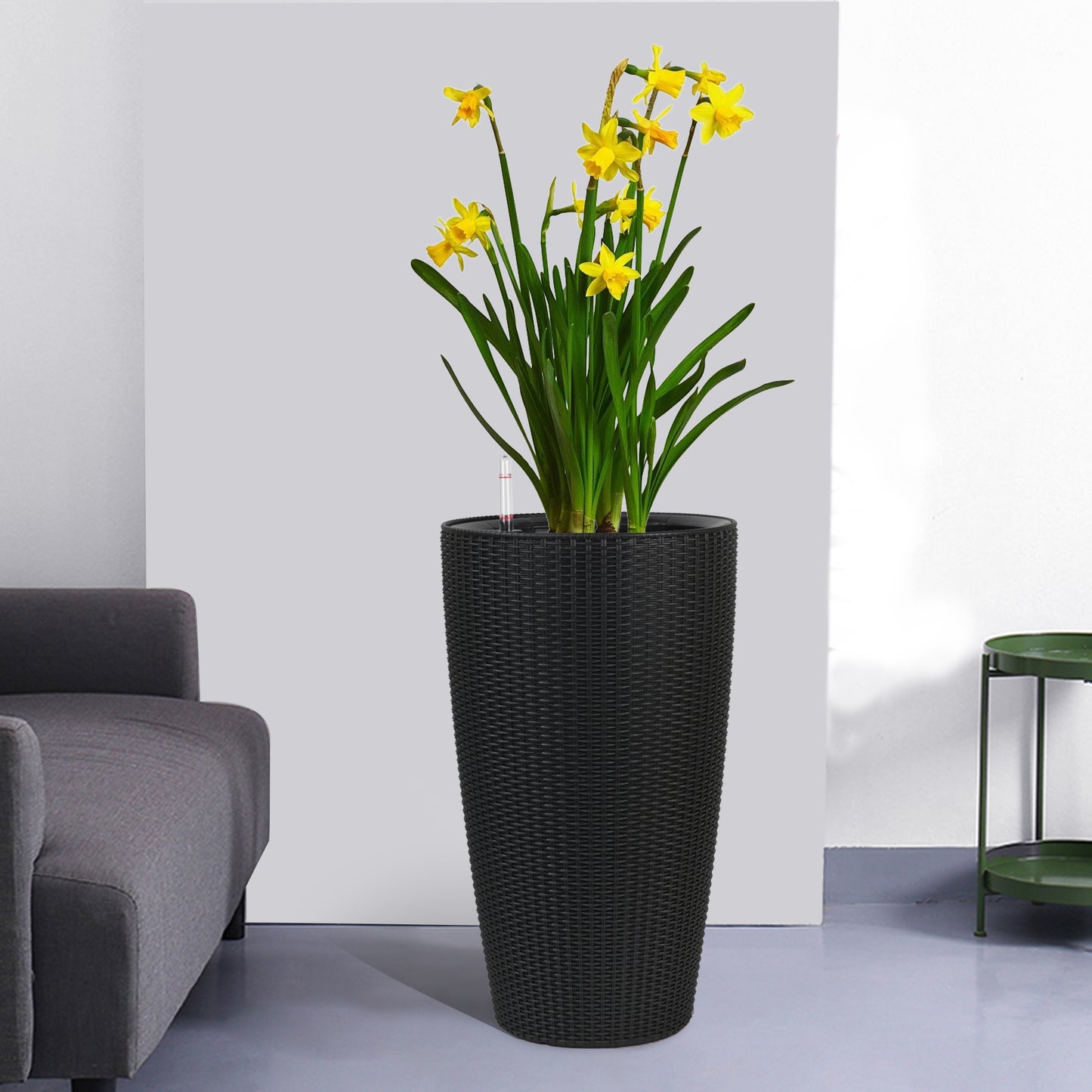 Set Of 2 Faux Rattan Tall Planters Outdoor Indoor Large With Water