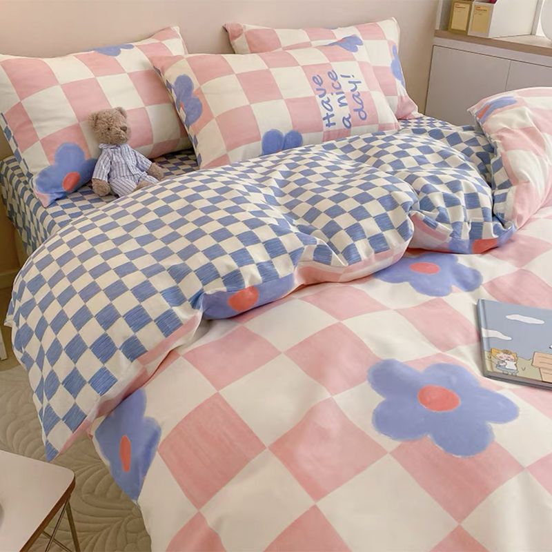 Washed Cotton Bedding Set - Four-Piece, Multiple Sizes & Patterns