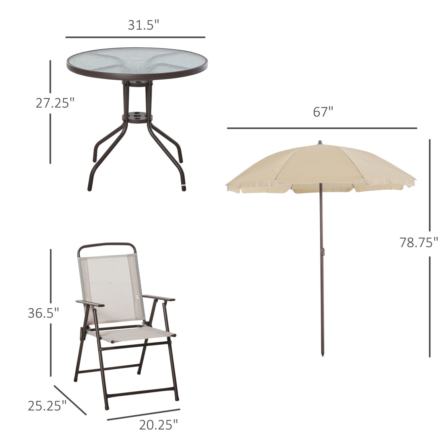 6-Piece Patio Dining Set for 4 with Umbrella - Beige