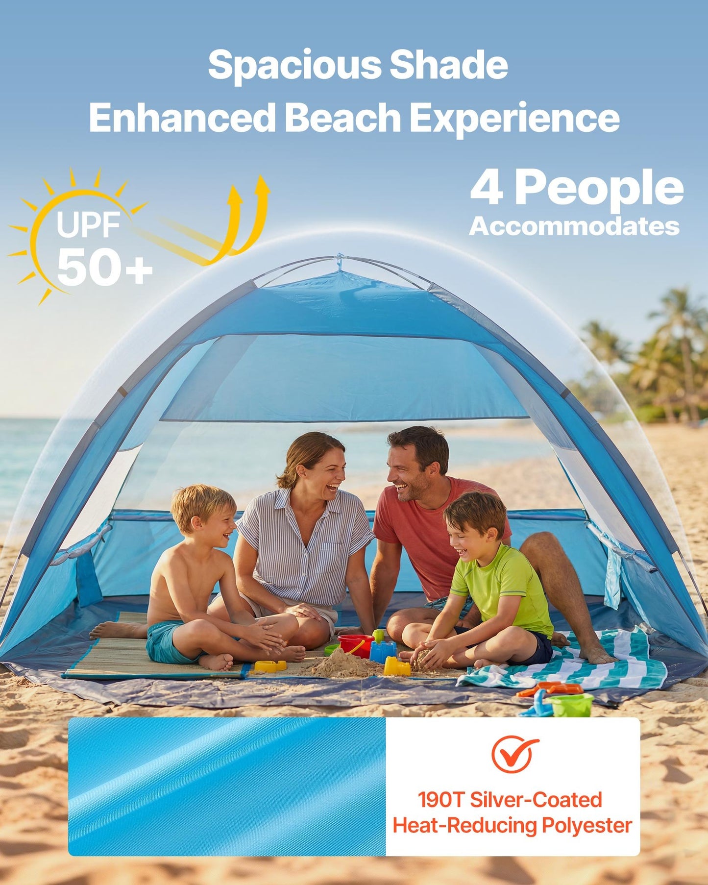 4-Person Beach Tent Sun Shelter with UPF 50+ Protection & Portable Carrying Bag