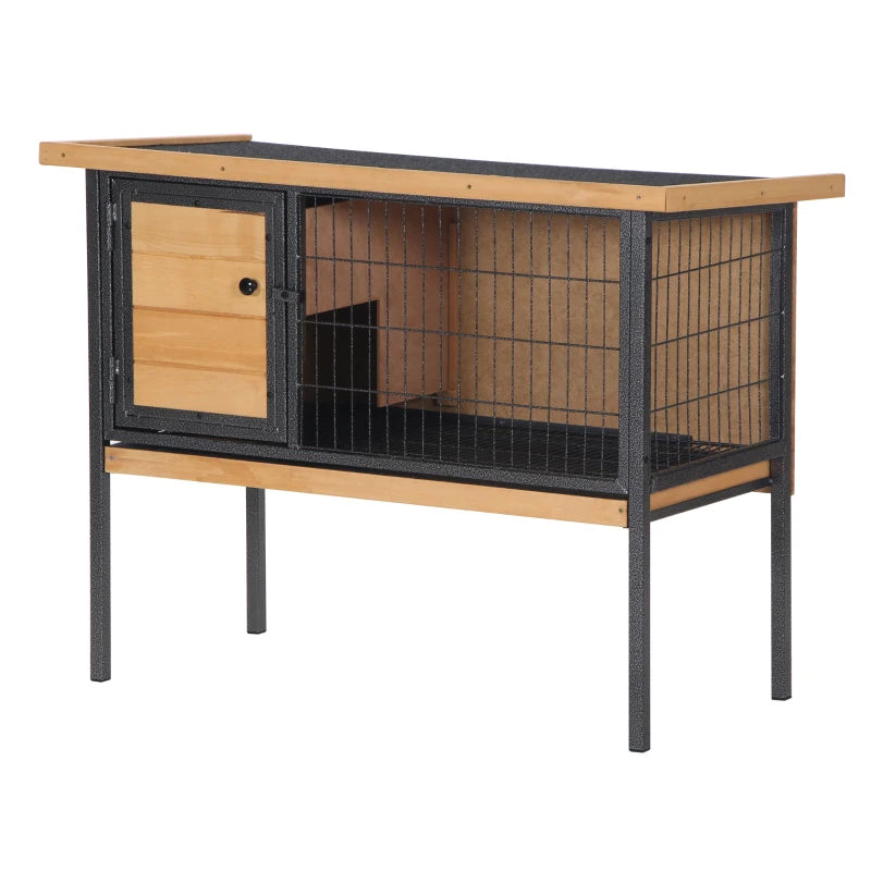 Elevated Rabbit Hutch with Metal Frame, Leak Tray & Weather-Resistant Roof
