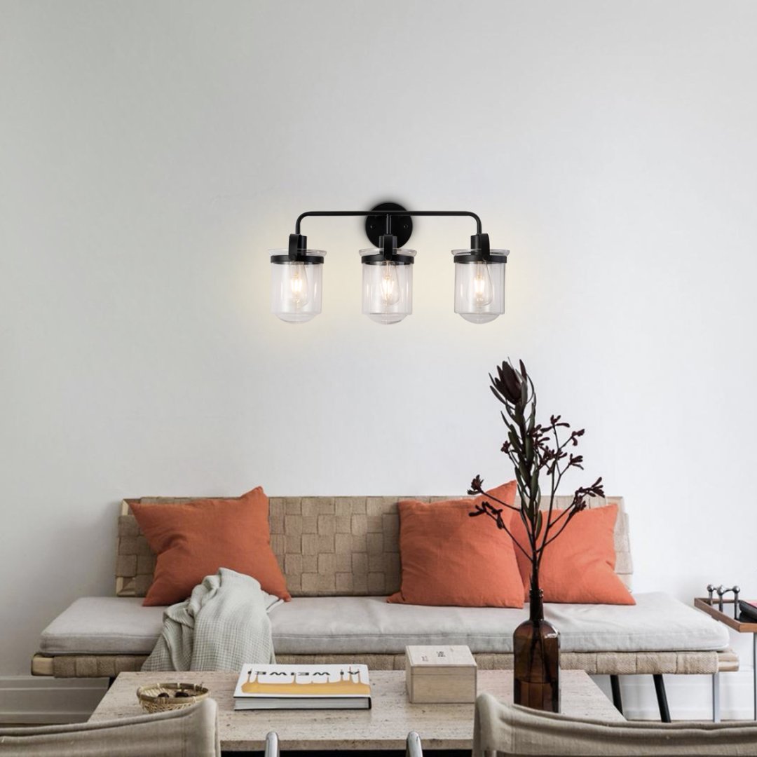 Modern Black Glass Sconce Light Fixture for Bathroom & Living Room - E26 Socket, Indoor Use