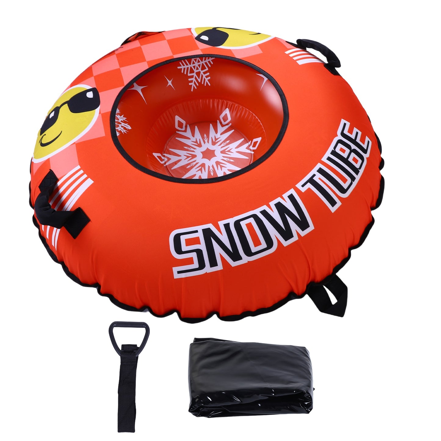 43.3-Inch Inflatable Snow Tube - PVC Sled with Handles & Tow Rope - Orange