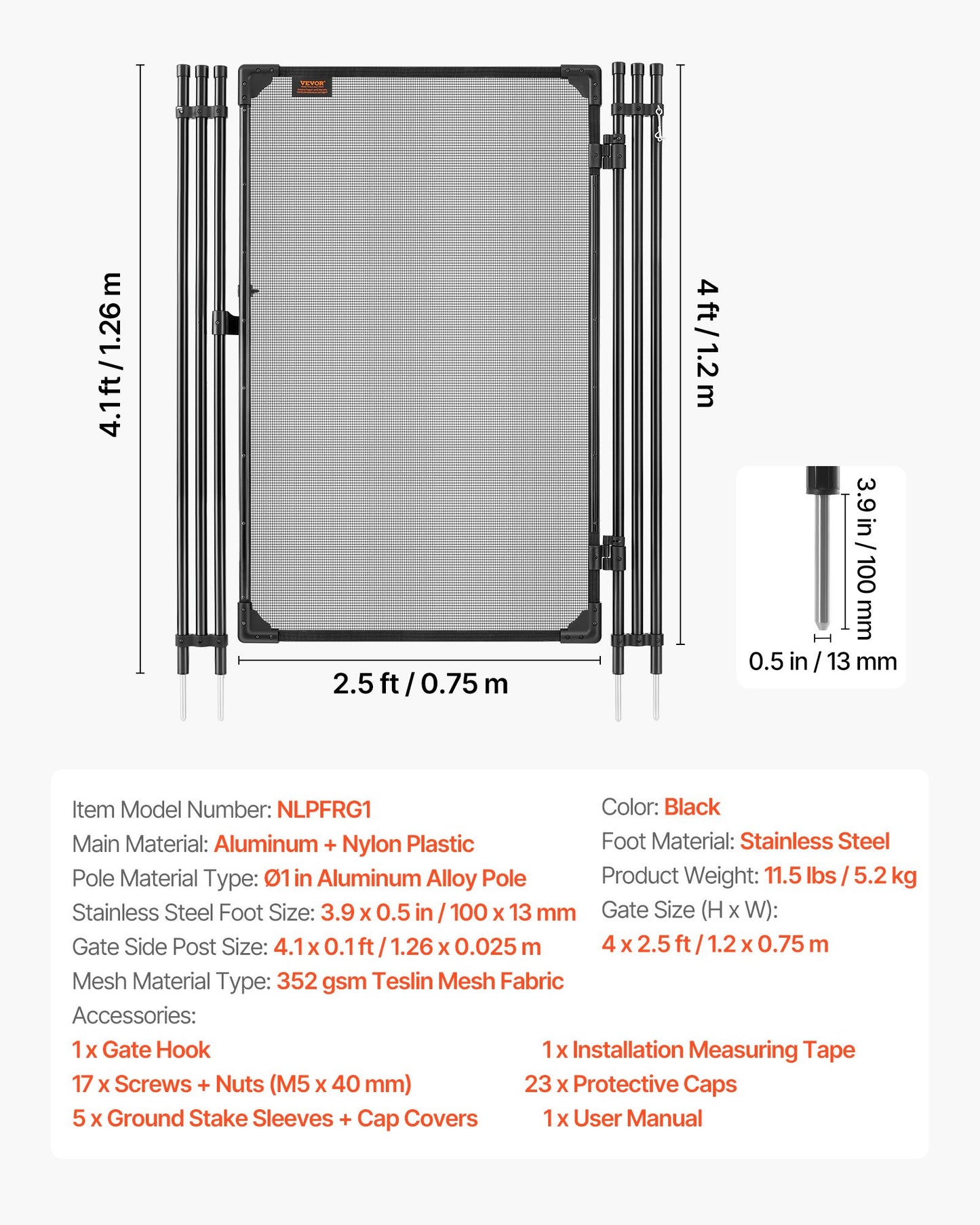 Black Pool Fence Gate 4x2.5 Ft Security Mesh Outdoor Barrier with Lockable Latch