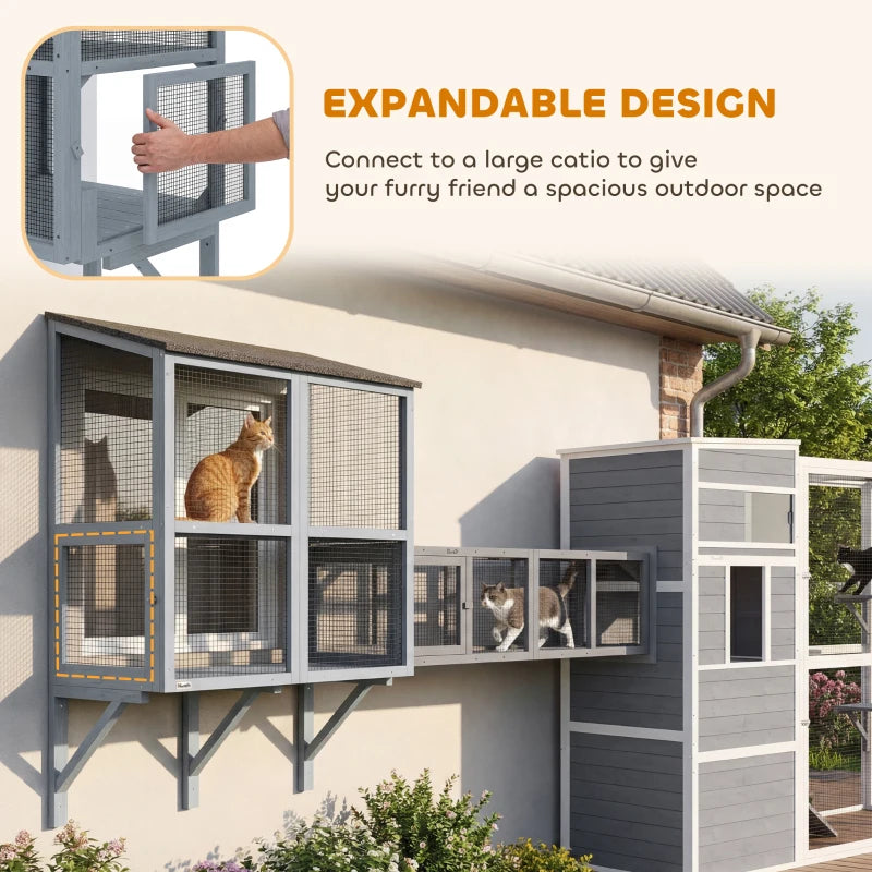 Outdoor Cat Enclosure with Waterproof Roof and Window Box - Gray, 39.4"L