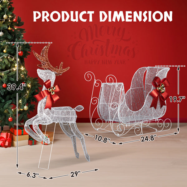 Lighted Reindeer & Sleigh Set - 270 White LEDs Christmas Decoration