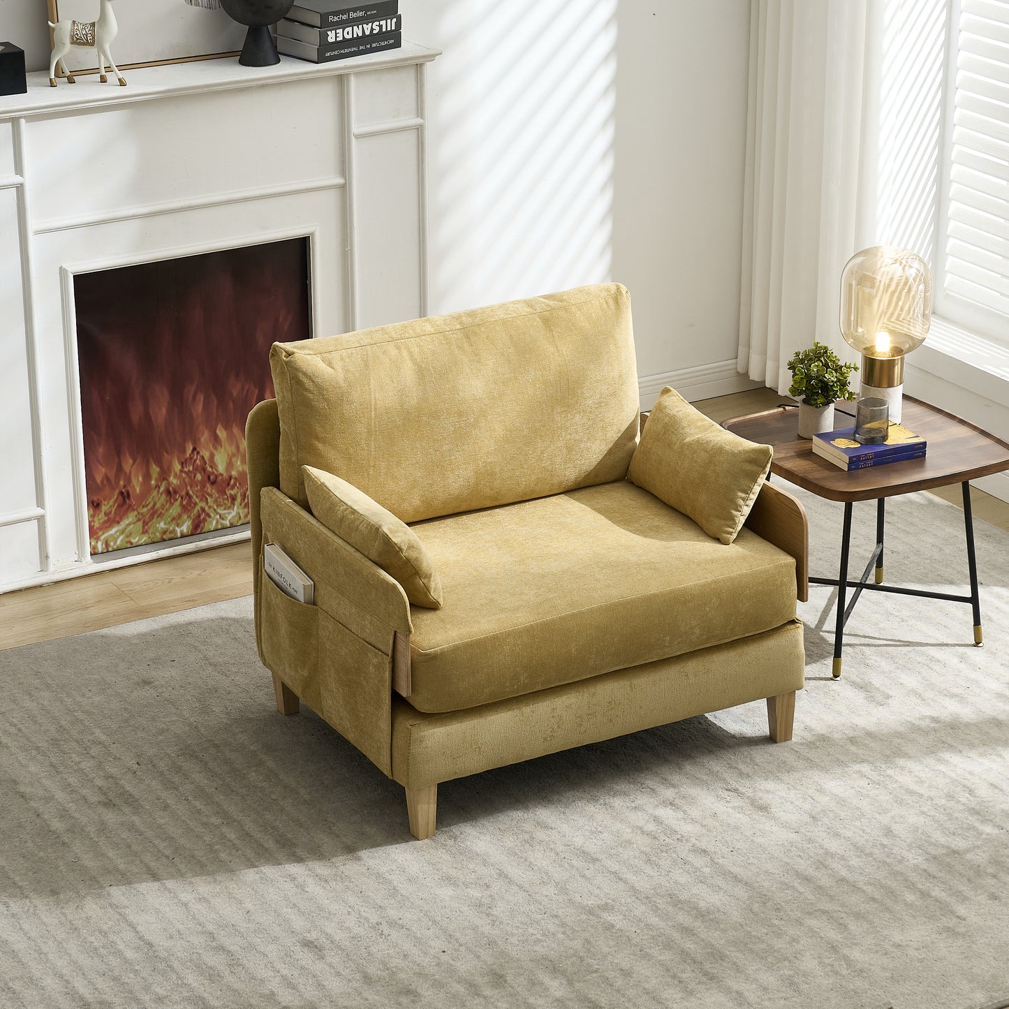 Foldable Sofa Bed Recliner - 3-in-1 Convertible Sleeper, Mustard Yellow