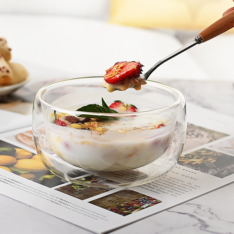 Heat Resistant Double Layer Glass Bowl 300ml for Salad and Kitchen Use