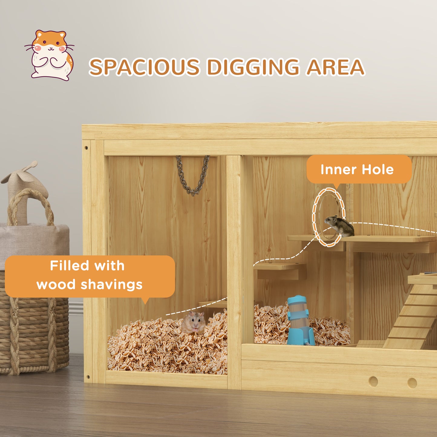 Large Wooden Hamster Cage with Pull-Out Tray & Multi-Level Accessories
