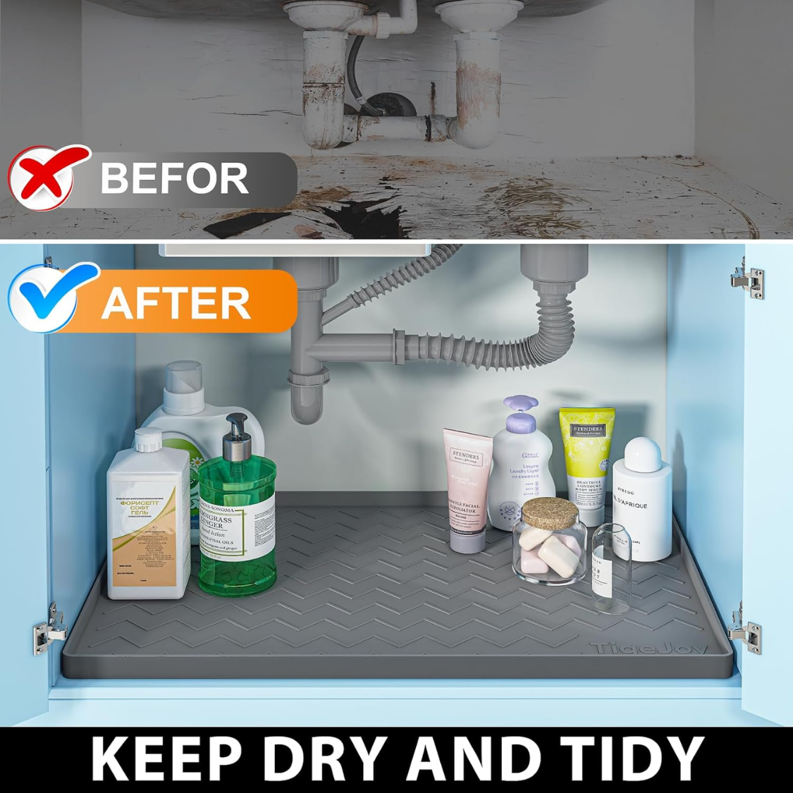 Under Sink Mats For Kitchen Waterproof, Leak-Proof Silicone Mat